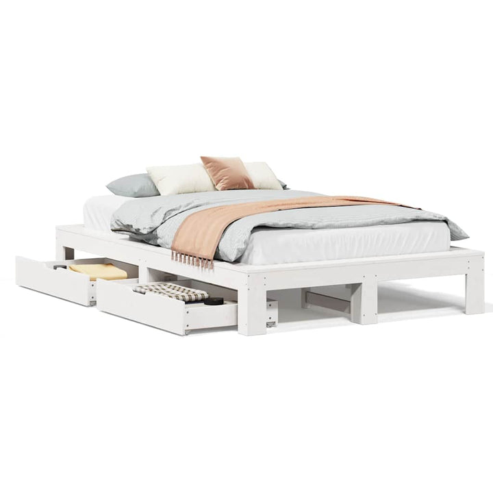 sengeramme uden madras 135x190 cm massivt fyrretræ hvid