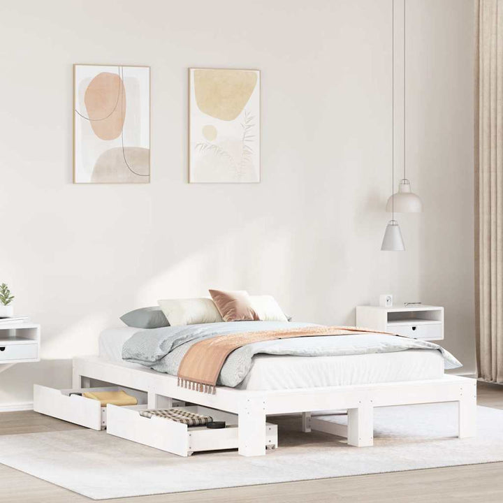 sengeramme uden madras 135x190 cm massivt fyrretræ hvid