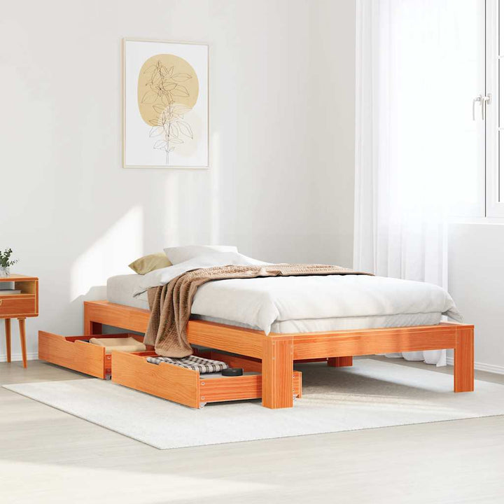 sengeramme uden madras 90x190 cm massivt fyrretræ gyldenbrun