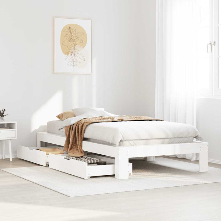 sengeramme uden madras 75x190 cm massivt fyrretræ hvid