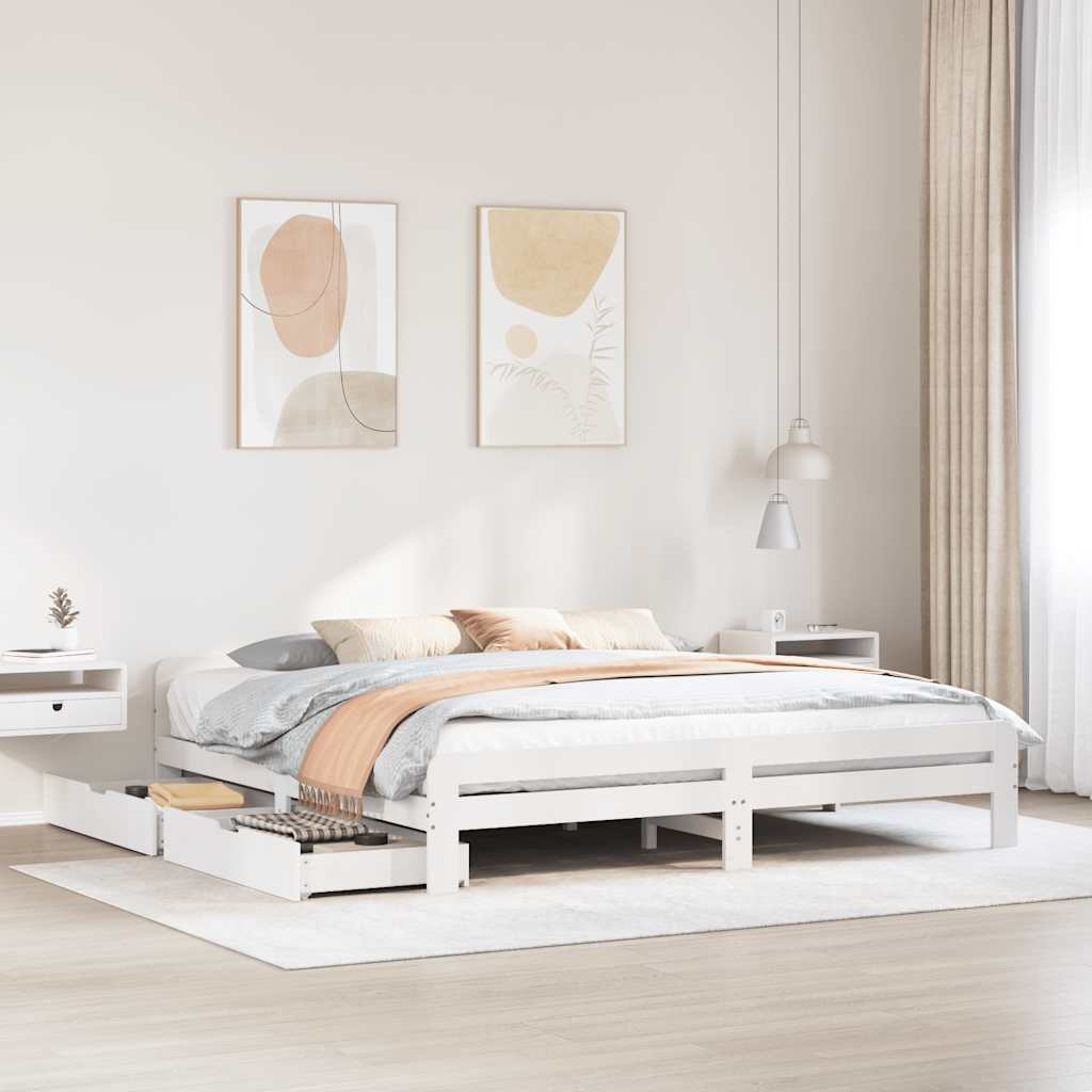 sengeramme uden madras 200x200 cm massivt fyrretræ hvid