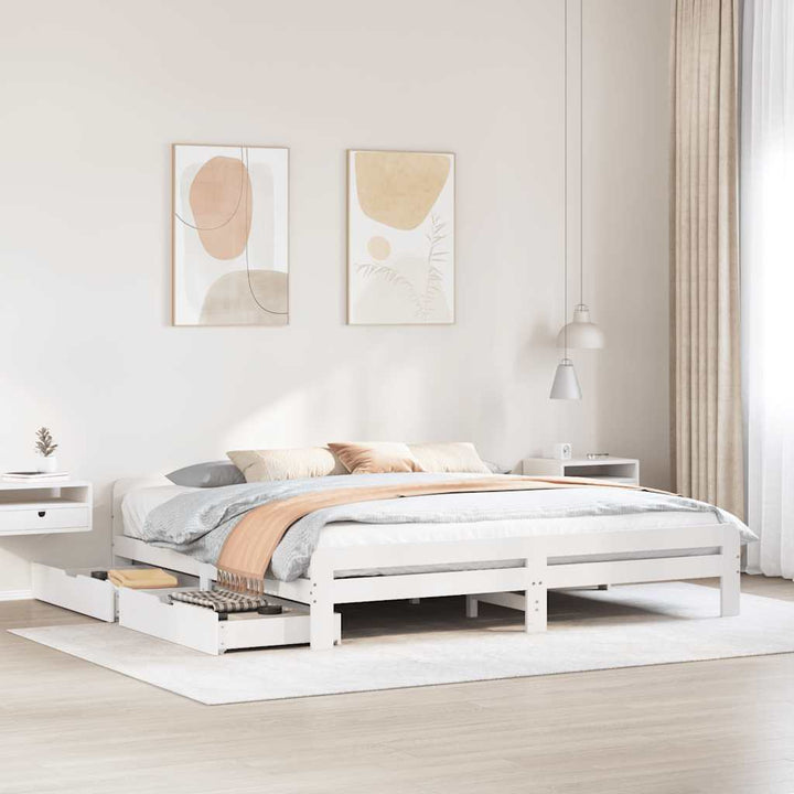 sengeramme uden madras 200x200 cm massivt fyrretræ hvid