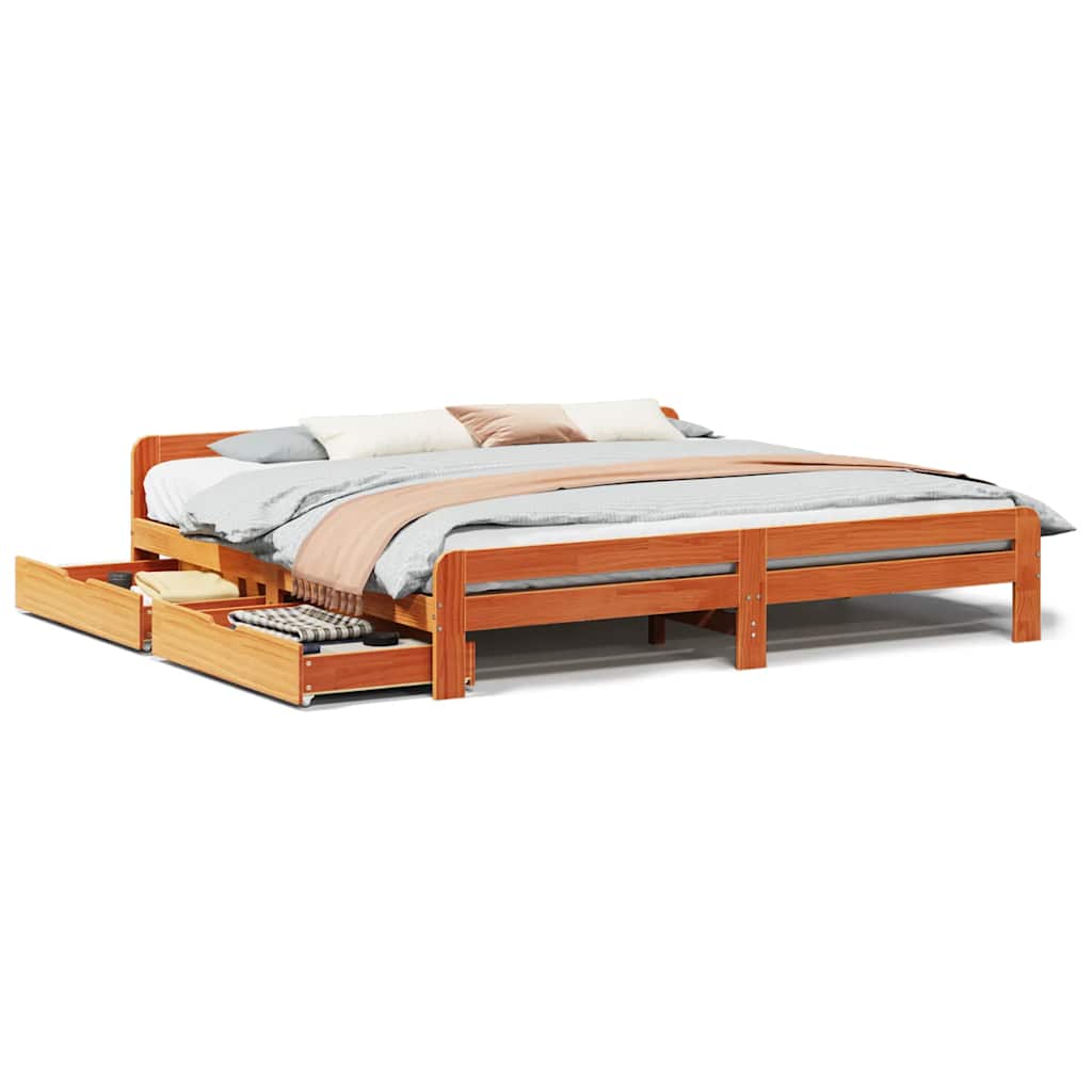 sengeramme uden madras 200x200 cm massivt fyrretræ gyldenbrun