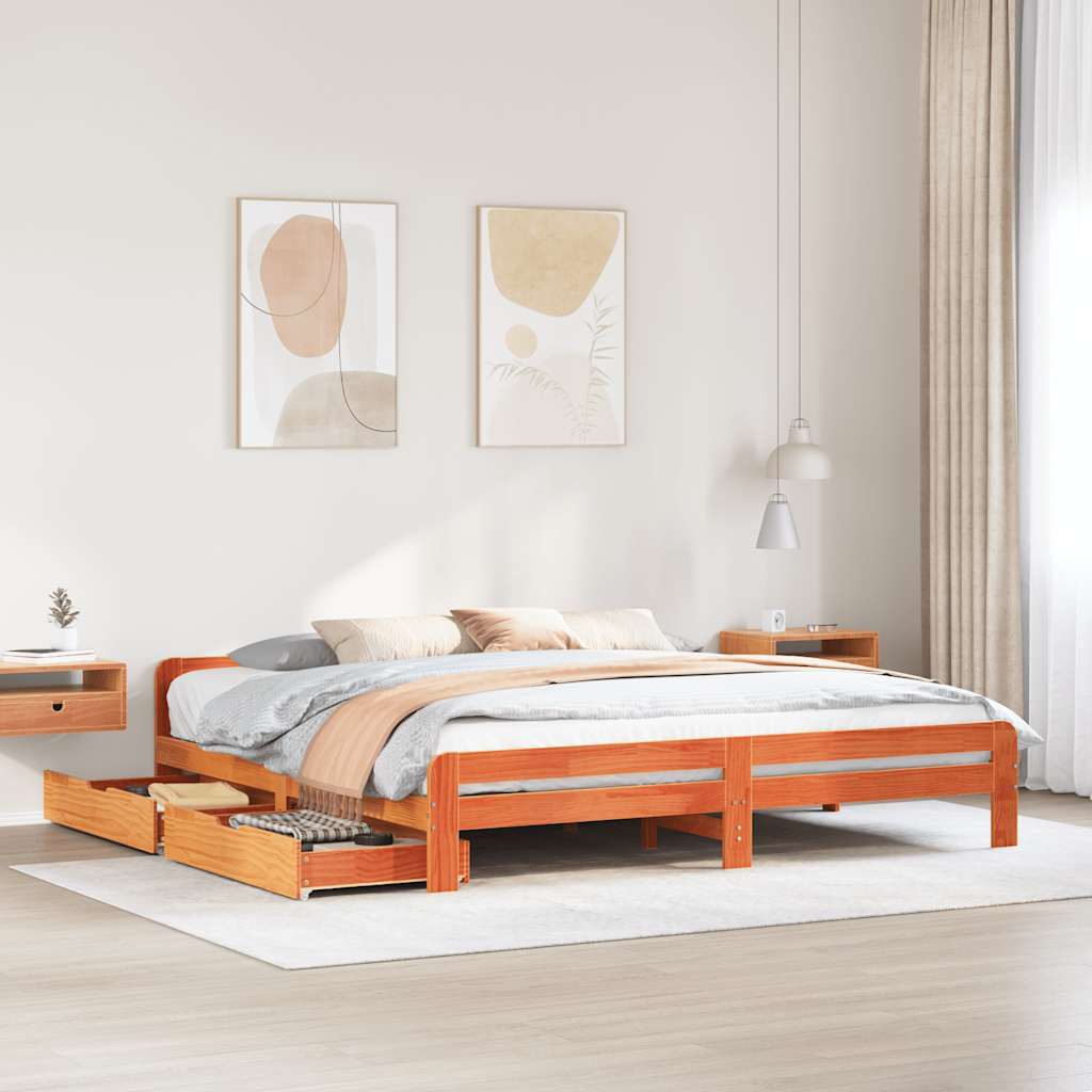 sengeramme uden madras 200x200 cm massivt fyrretræ gyldenbrun