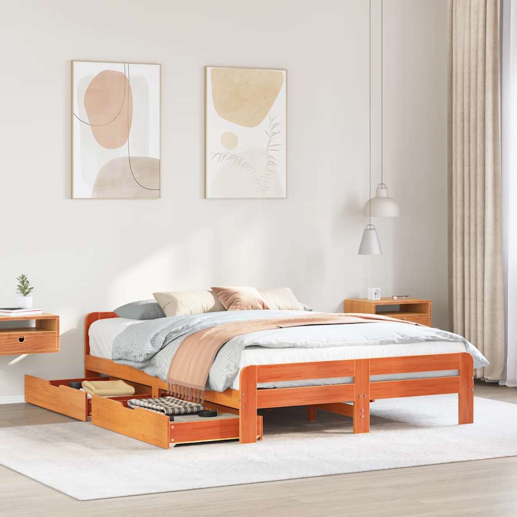 sengeramme uden madras 160x200 cm massivt fyrretræ gyldenbrun