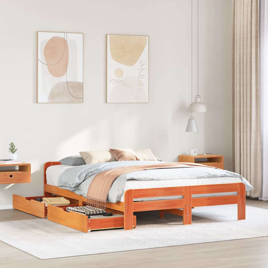 sengeramme uden madras 150x200 cm massivt fyrretræ gyldenbrun