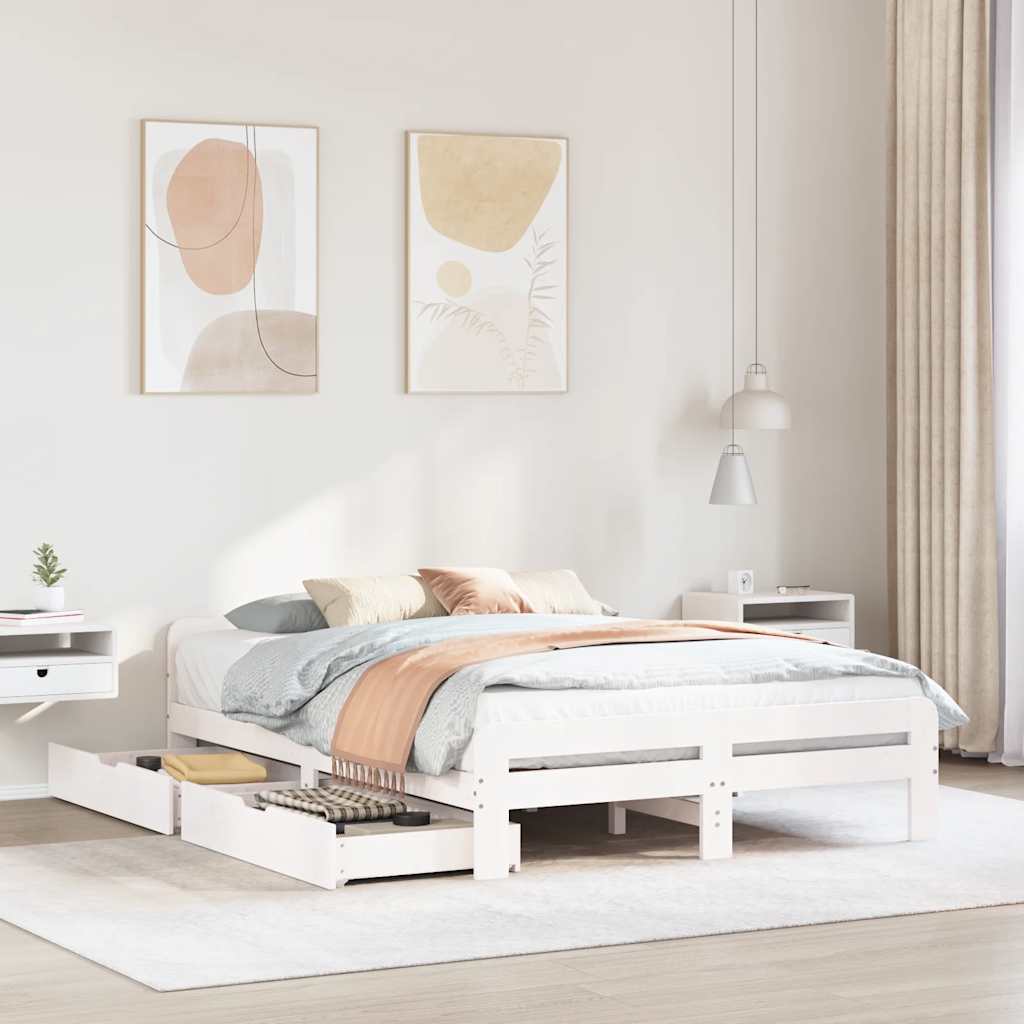 sengeramme uden madras 140x200 cm massivt fyrretræ hvid