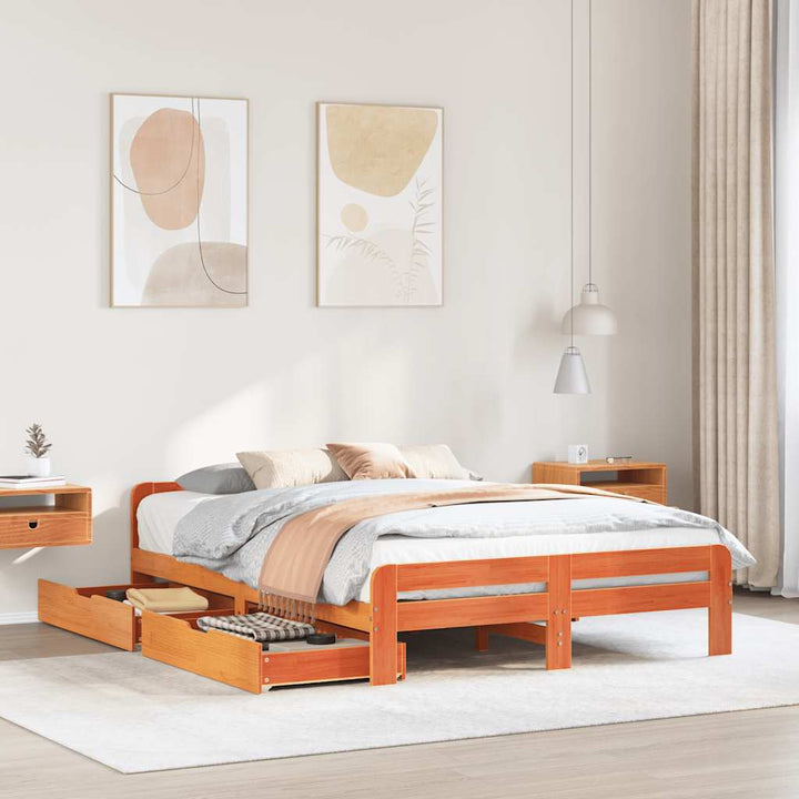 sengeramme uden madras 140x200 cm massivt fyr gyldenbrun