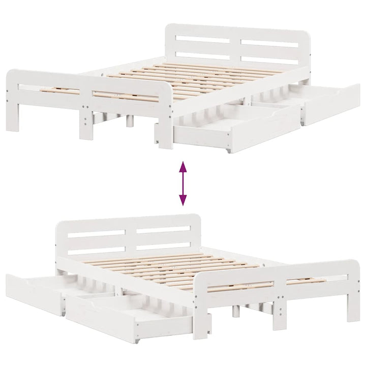 sengeramme uden madras 135x190 cm massivt fyrretræ hvid