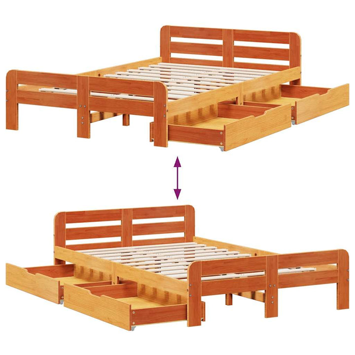 sengeramme uden madras 135x190 cm massivt fyrretræ brun