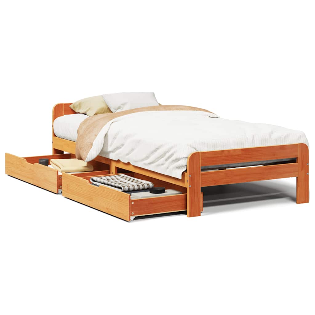 sengeramme uden madras 75x190 cm massivt fyrretræ gyldenbrun