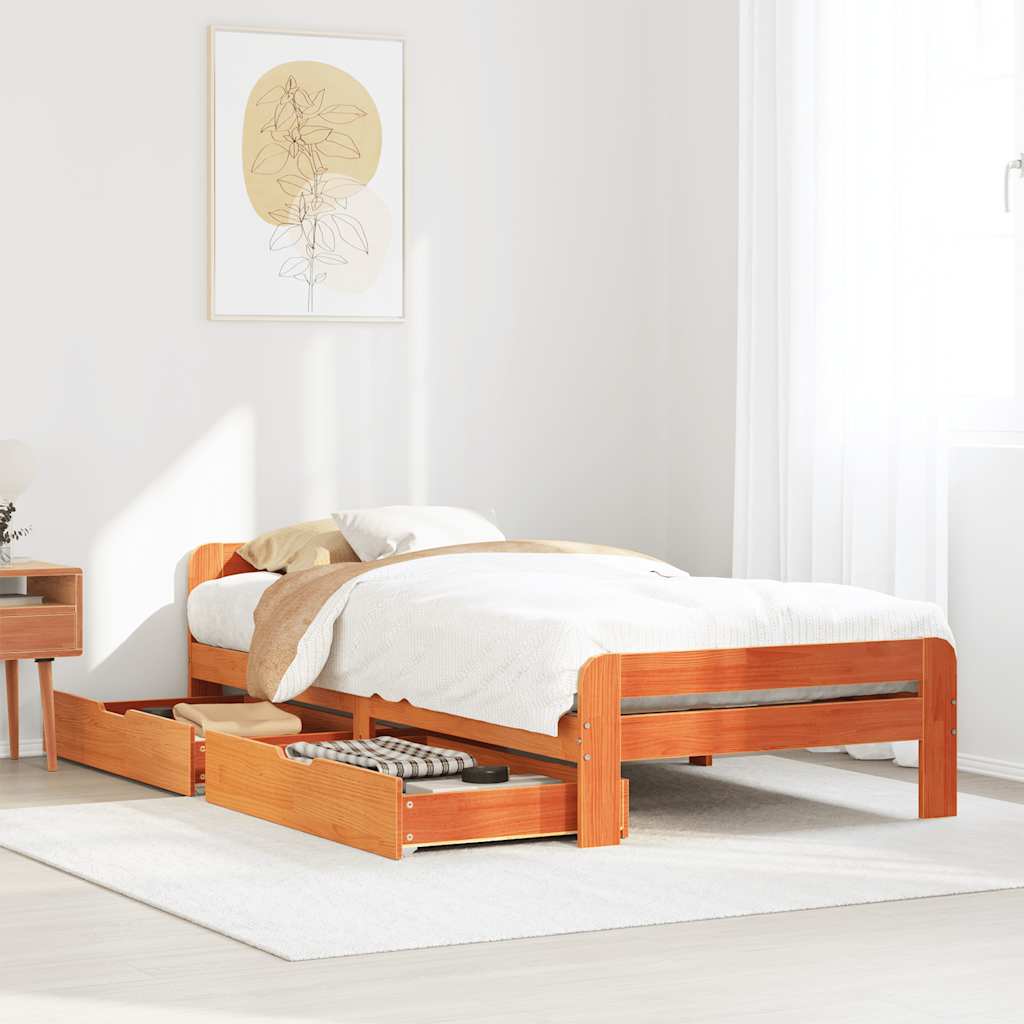 sengeramme uden madras 75x190 cm massivt fyrretræ gyldenbrun