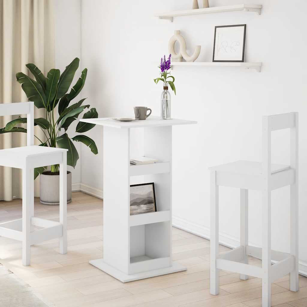 barbord med opbevaring 60x60x102 cm konstrueret træ hvid
