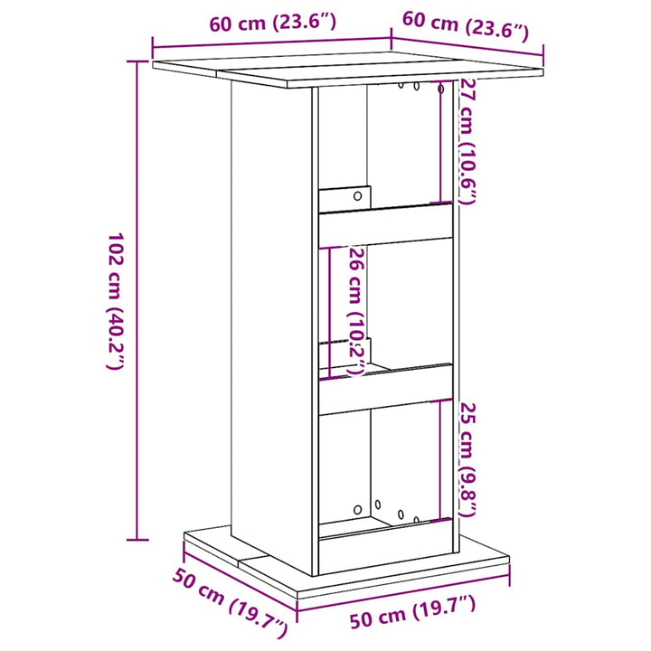 barbord med opbevaring 60x60x102 cm konstrueret træ hvid