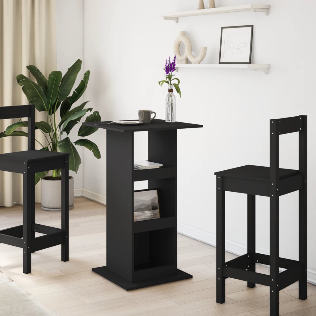 barbord med opbevaring 60x60x102 cm konstrueret træ sort