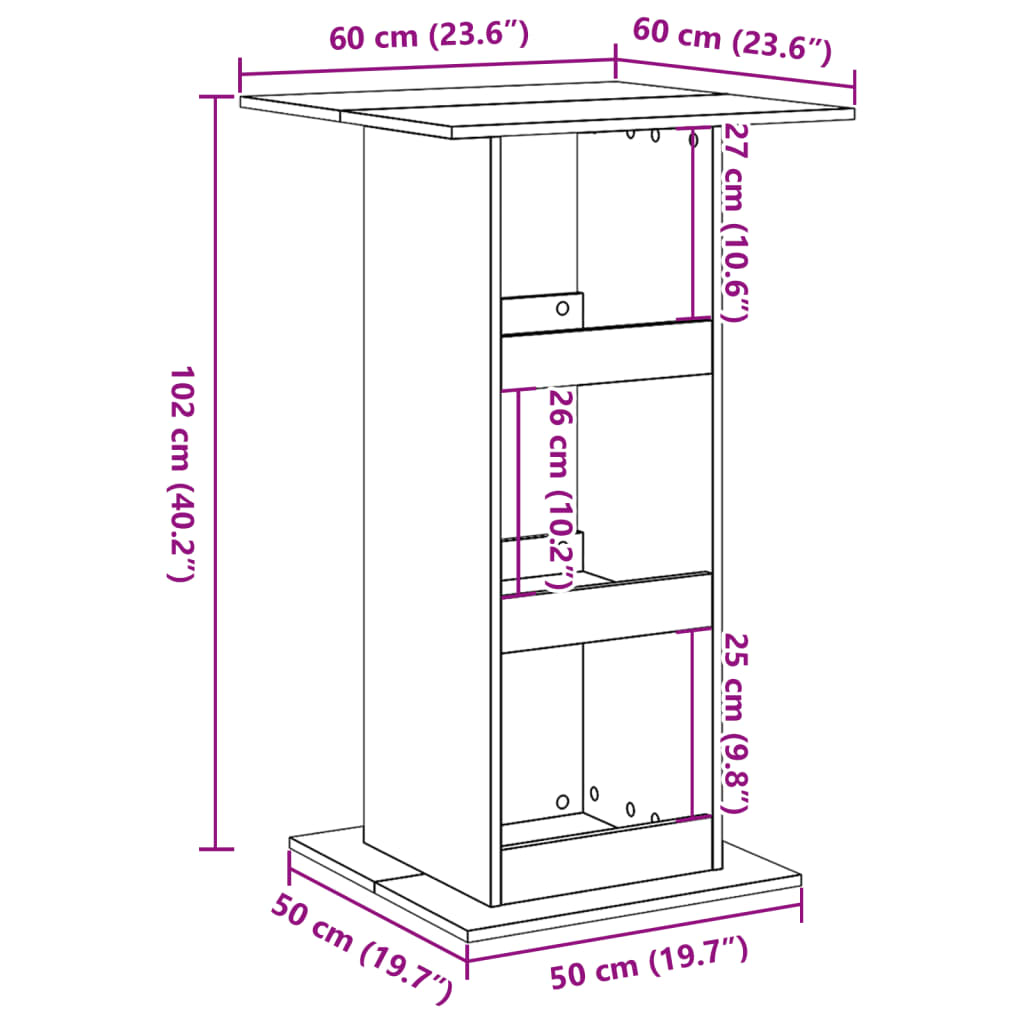 barbord med opbevaring 60x60x102 cm konstrueret træ sort