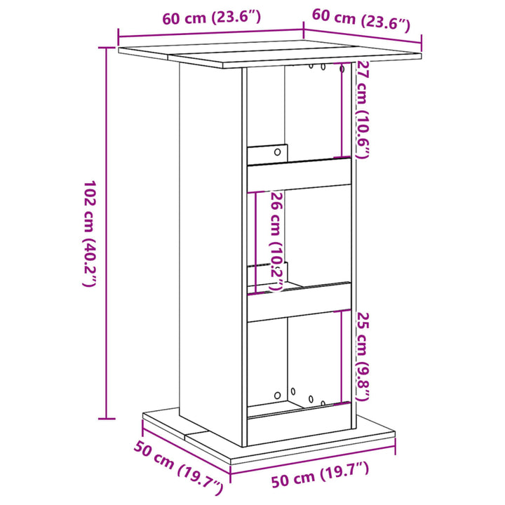 barbord med opbevaring 60x60x102 cm konstrueret træ røget eg