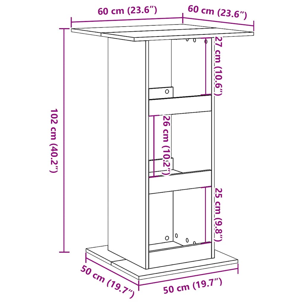 barbord med opbevaring 60x60x102 cm konstrueret træ grå