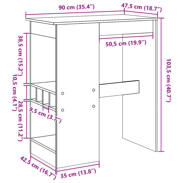 barbord med stativer 90x47,5x103,5 cm konstrueret træ hvid