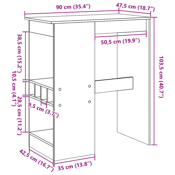 barbord m. stativer 90x47,5x103,5cm konstrueret træ egetræslook