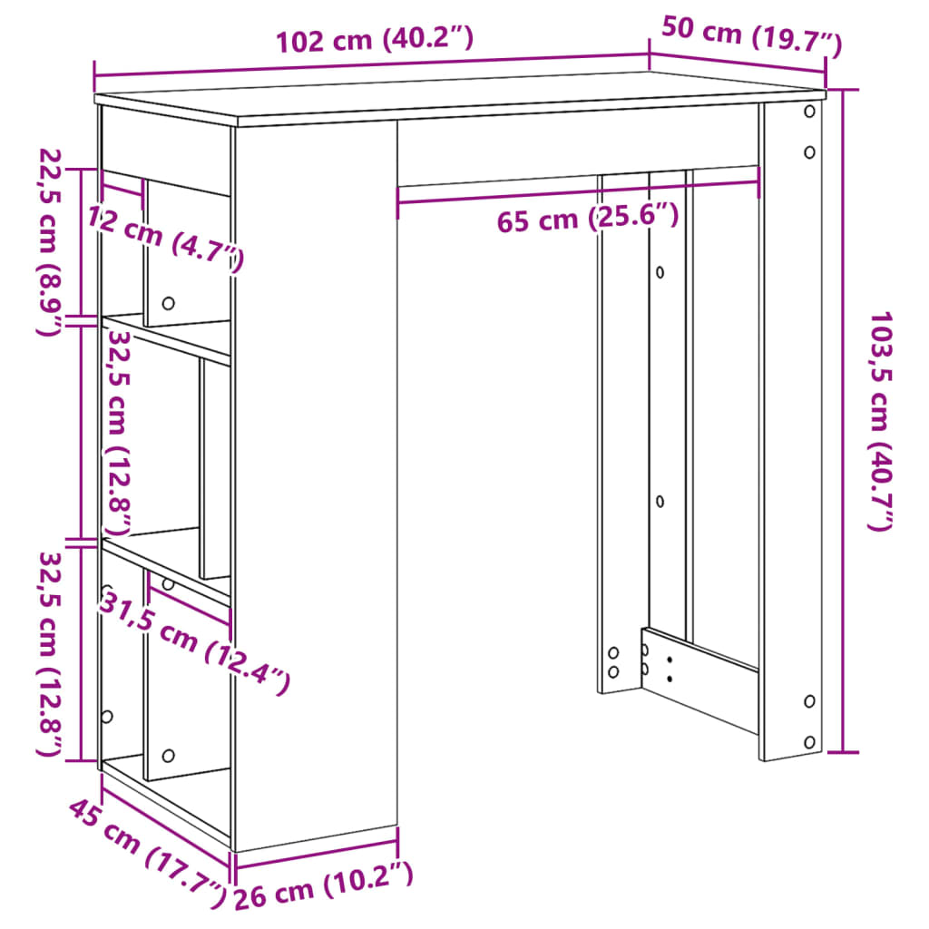 barbord med stativer 102x50x103,5 cm konstrueret træ betongrå