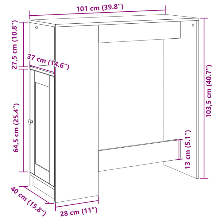 barbord med stativer 101x40x103,5 cm konstrueret træ hvid