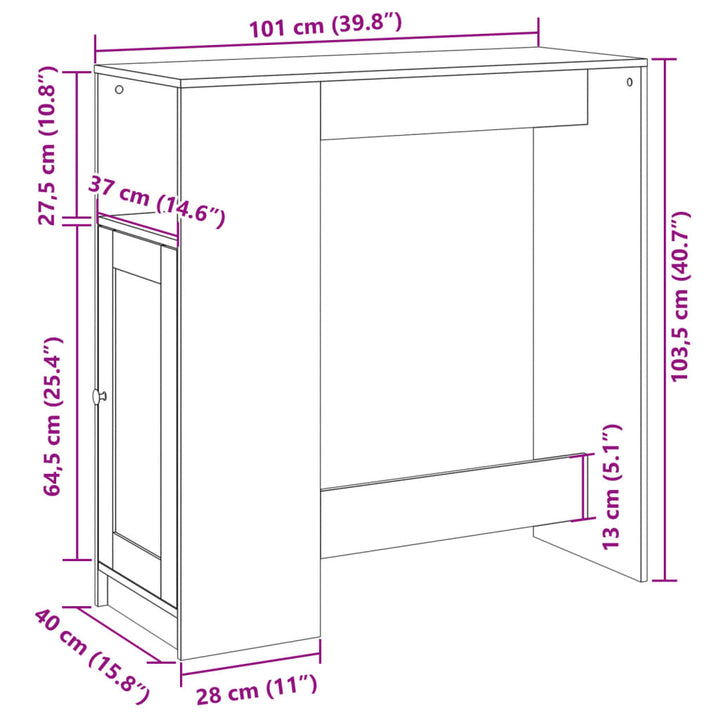 barbord med stativer 101x40x103,5 cm konstrueret træ betongrå