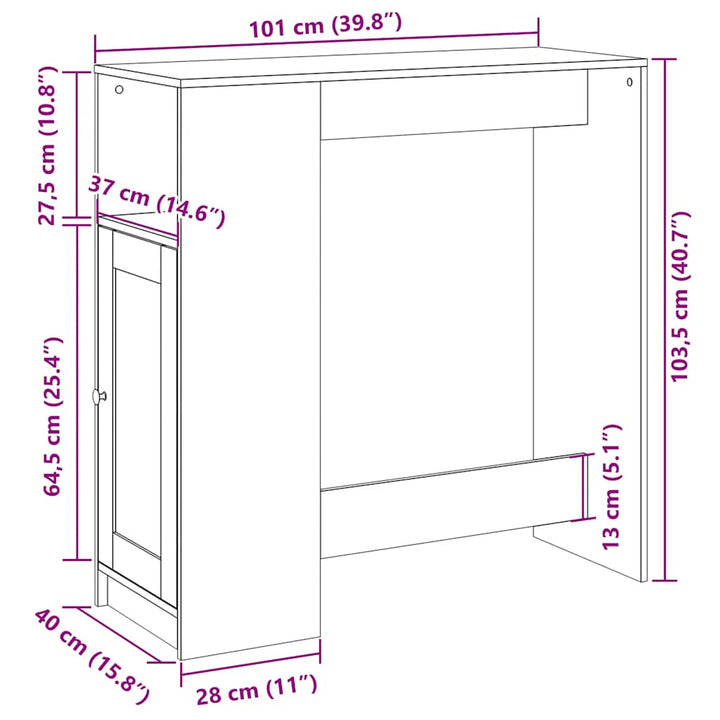 barbord med stativer 101x40x103,5 cm konstrueret træ røget eg