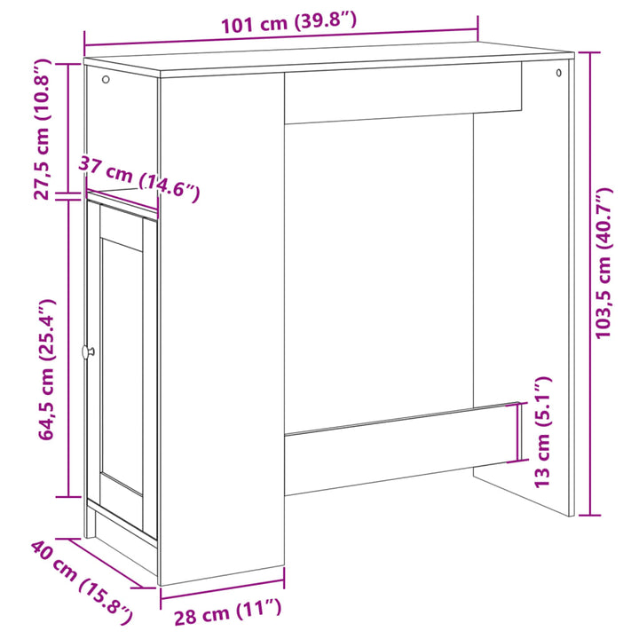 barbord m. stativer 101x40x103,5 cm konstrueret træ gammelt træ