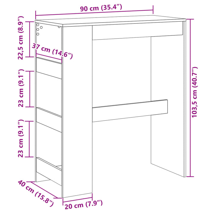 barbord med stativer 90x40x103,5 cm konstrueret træ betongrå
