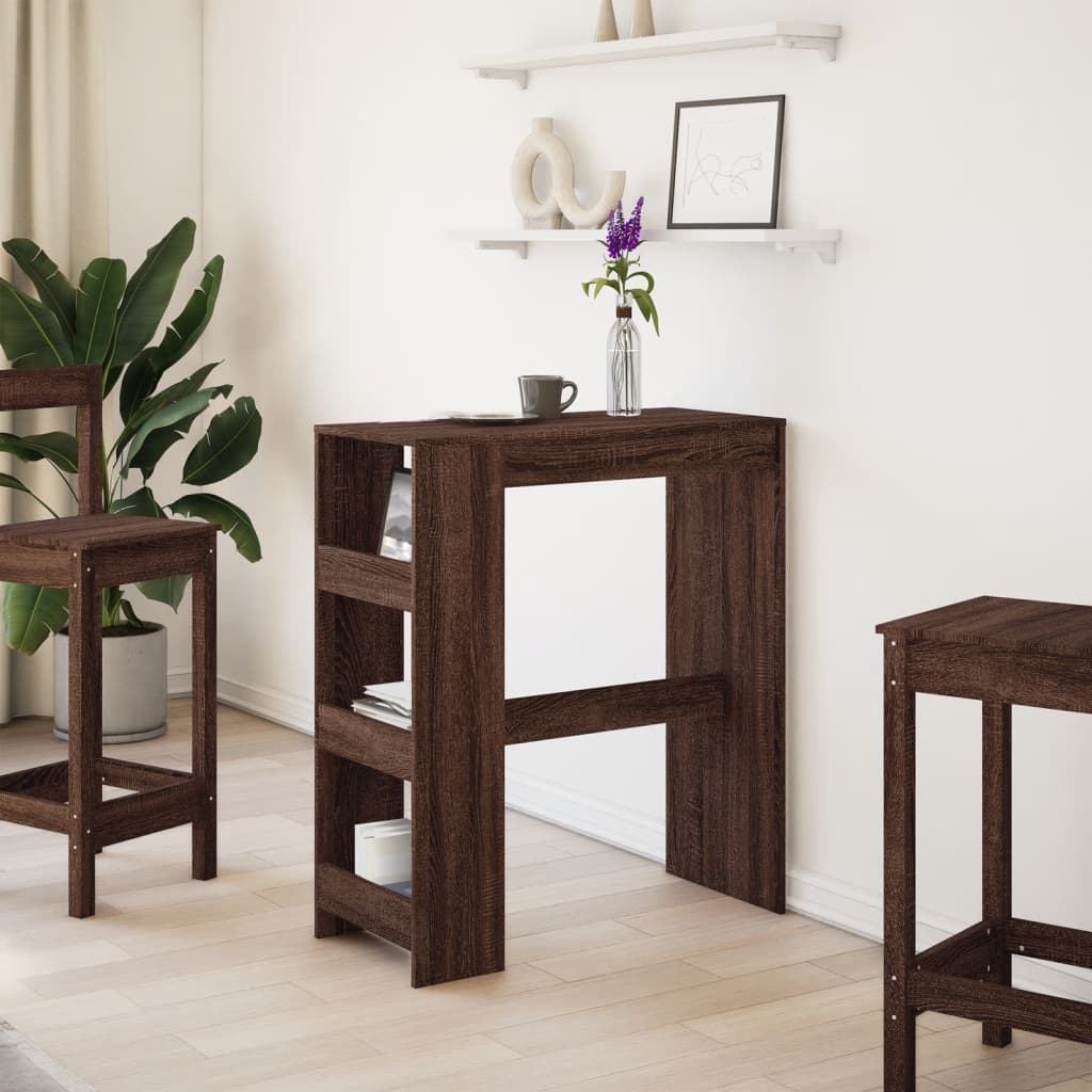 barbord m. stativer 90x40x103,5 cm konstrueret træ brun egetræ