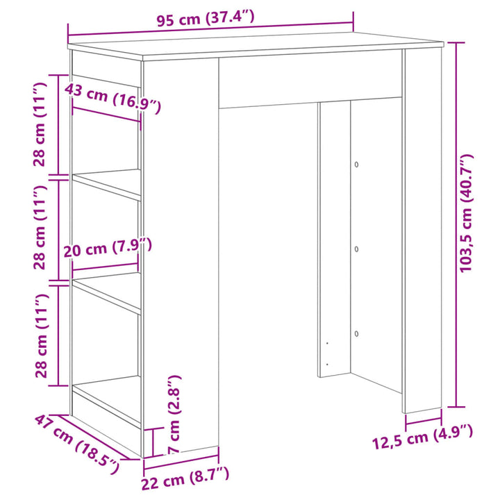 barbord m. stativer 95x47x103,5 cm konstrueret træ gammelt træ