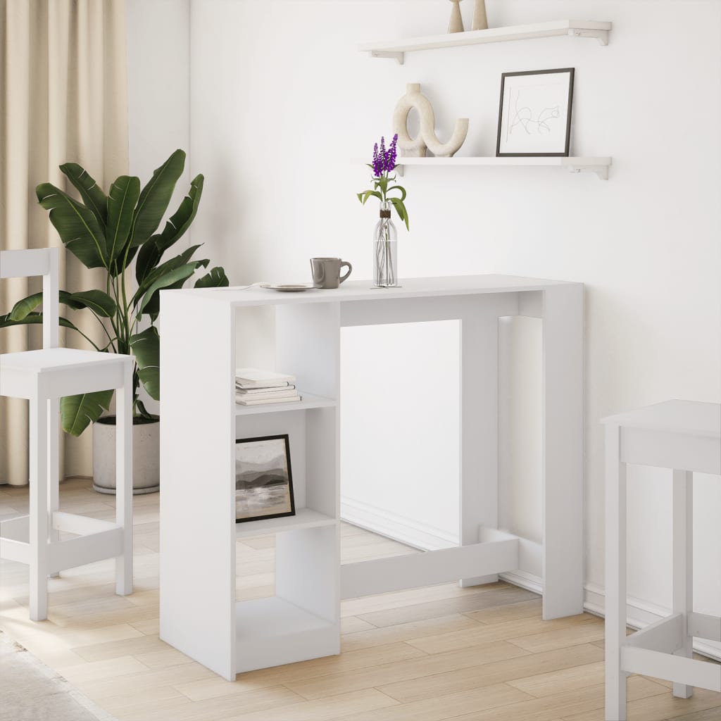 barbord med hylde 124x46x103,5 cm konstrueret træ hvid