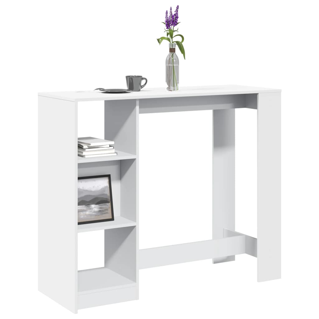 barbord med hylde 124x46x103,5 cm konstrueret træ hvid