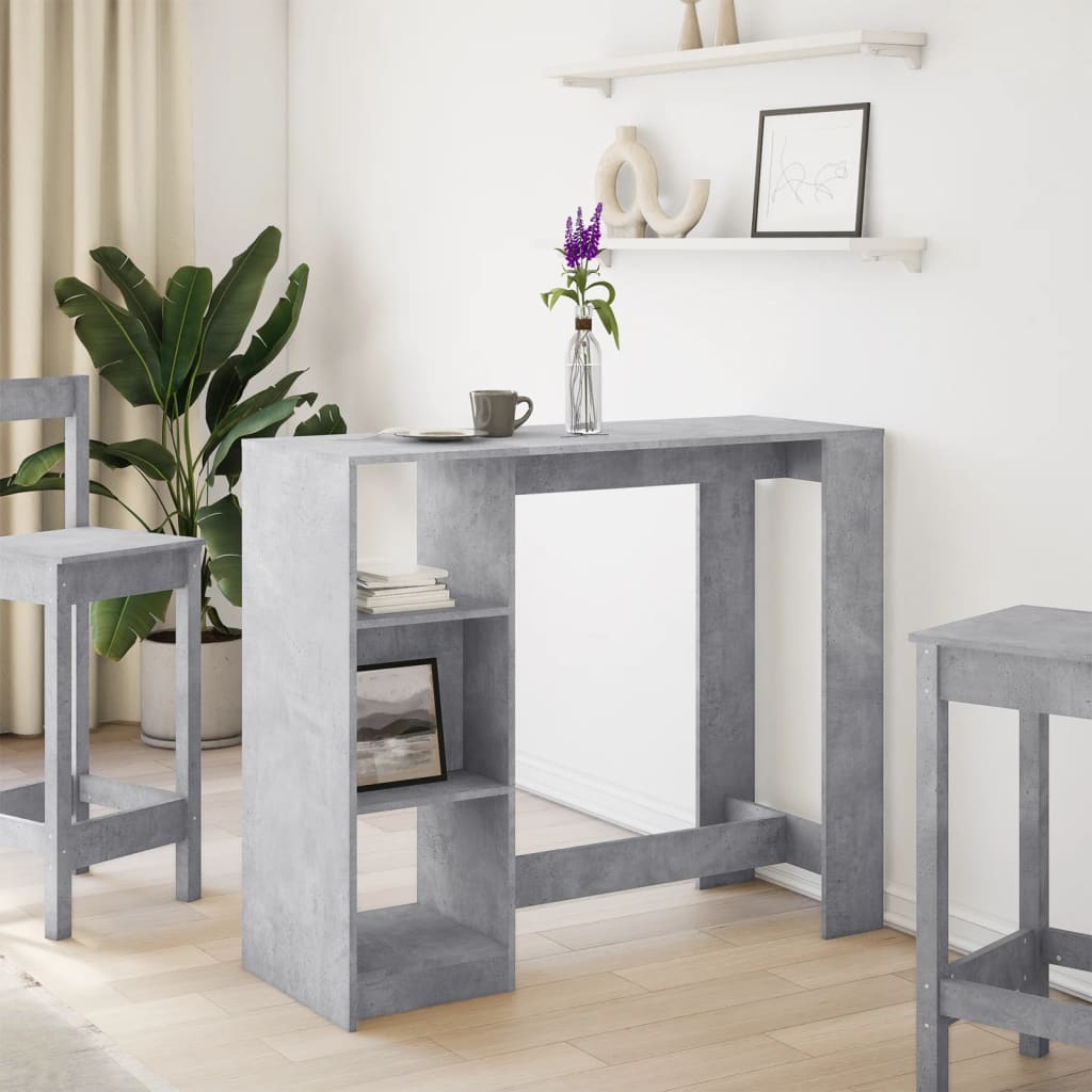 barbord med hylde 124x46x103,5 cm konstrueret træ betongrå