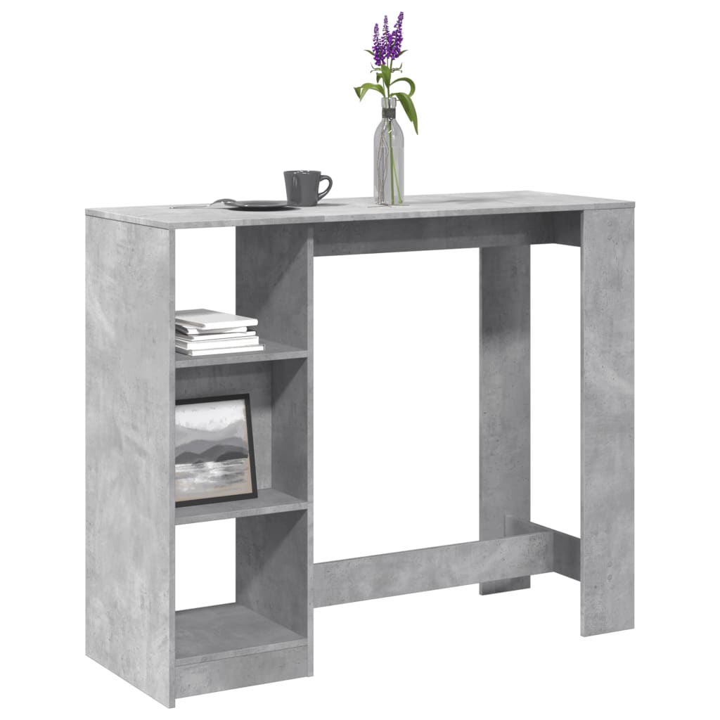barbord med hylde 124x46x103,5 cm konstrueret træ betongrå