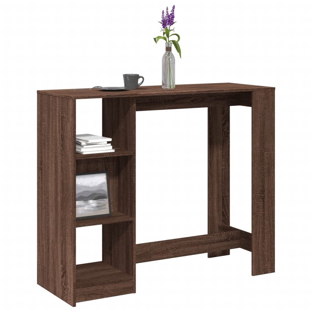 barbord med hylde 124x46x103,5 cm konstrueret træ brun egetræ
