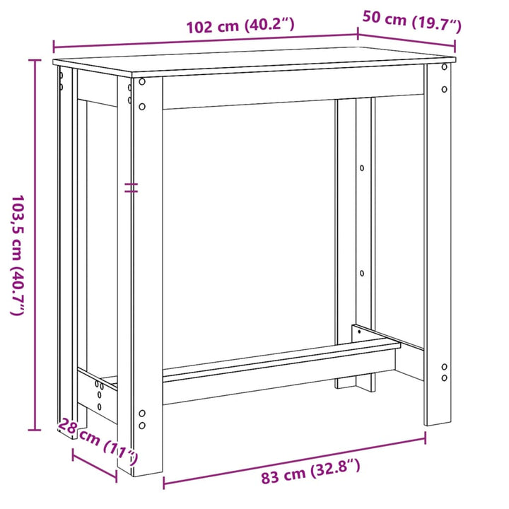 barbord 102x50x103,5 cm konstrueret træ sort