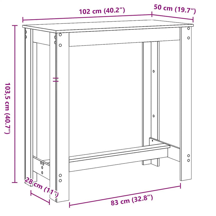 barbord 102x50x103,5 cm konstrueret træ sonoma-eg