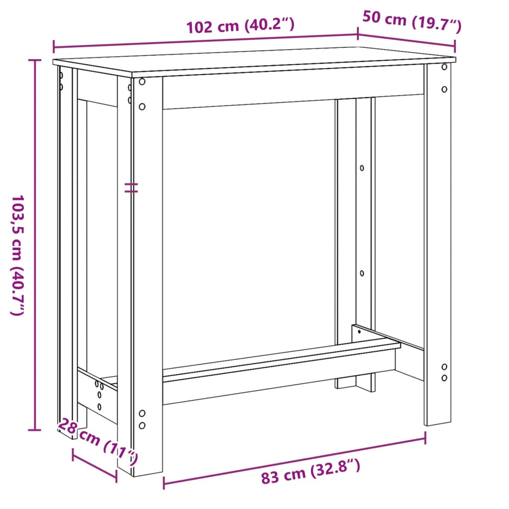barbord 102x50x103,5 cm konstrueret træ betongrå