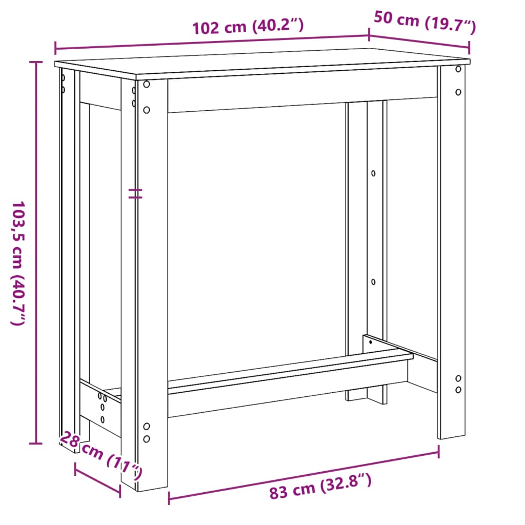 barbord 102x50x103,5 cm konstrueret træ røget egetræsfarve