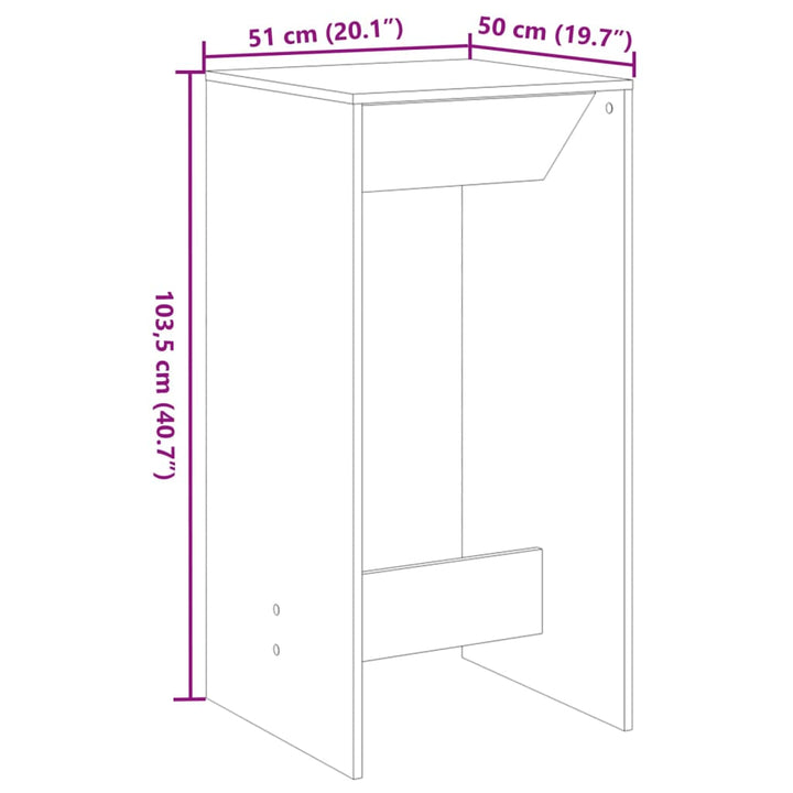 barbord 51x50x103,5 cm konstrueret træ brun egetræsfarve