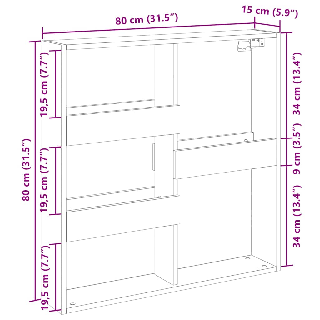 vægskab 80x15x80 cm konstrueret træ sort