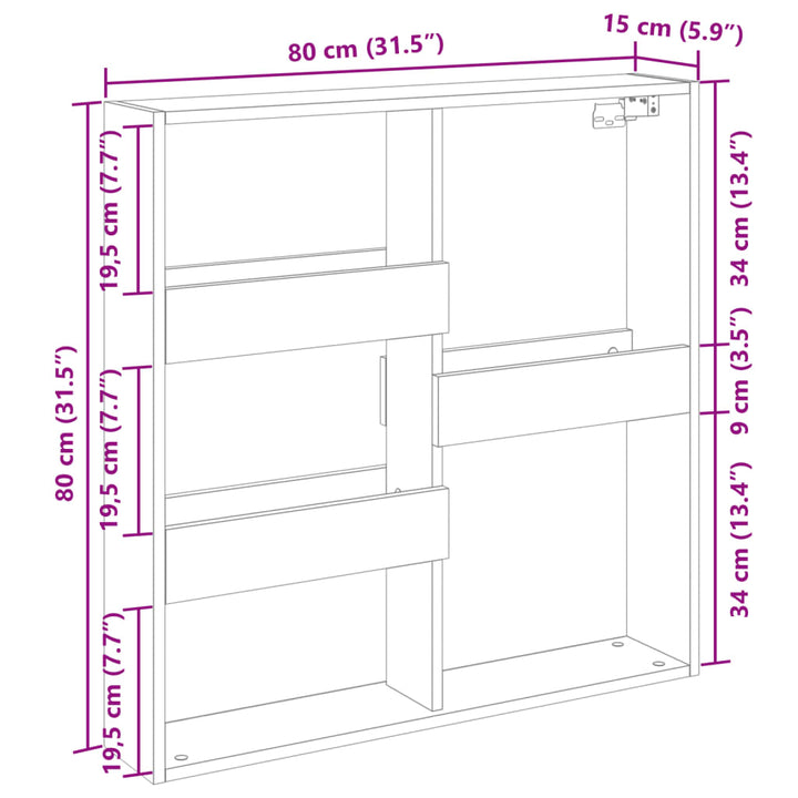 vægskab 80x15x80 cm konstrueret træ betongrå