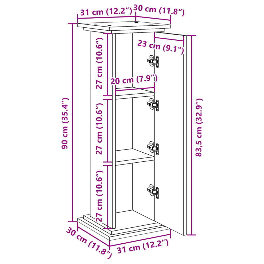 piedestal med opbevaring 31x30x90 cm konstrueret træ betongrå