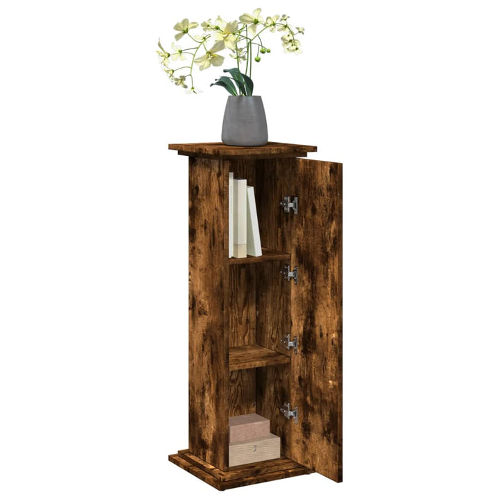 piedestal med opbevaring 31x30x90 cm konstrueret træ røget eg