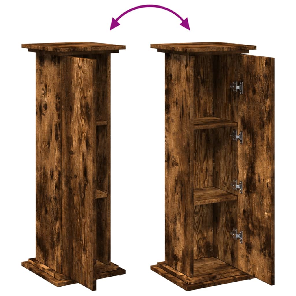 piedestal med opbevaring 31x30x90 cm konstrueret træ røget eg