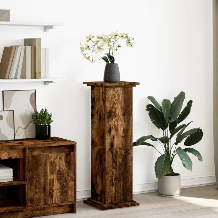 piedestal med opbevaring 31x30x90 cm konstrueret træ røget eg