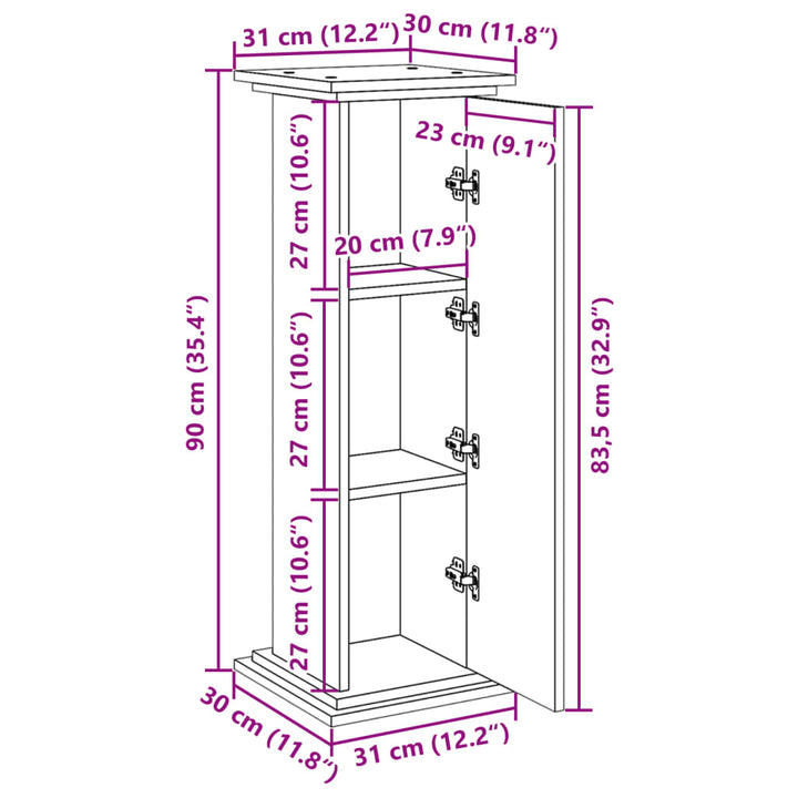 piedestal med opbevaring 31x30x90 cm konstrueret træ kunsteg