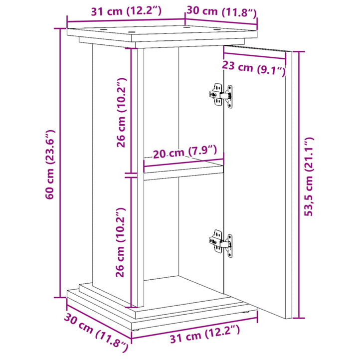 piedestal med opbevaring 31x30x60 cm konstrueret træ røget eg